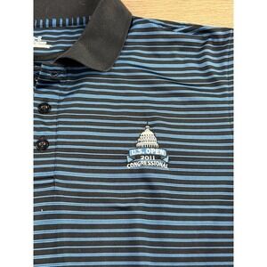 Under Armour Mens 2011 US Open Congressional Polo  Blue Black Striped L Golf